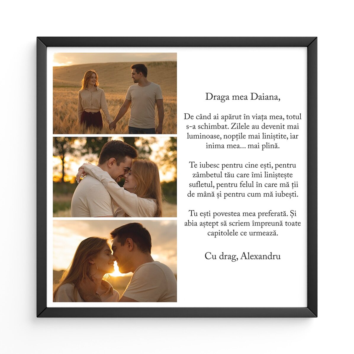 Tablou personalizat cu 3 poze și text