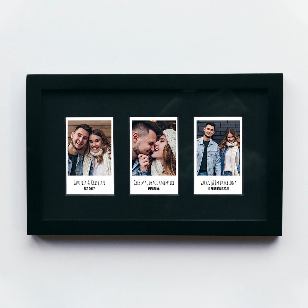 Tablou personalizat cu 3 poze stil polaroid și text