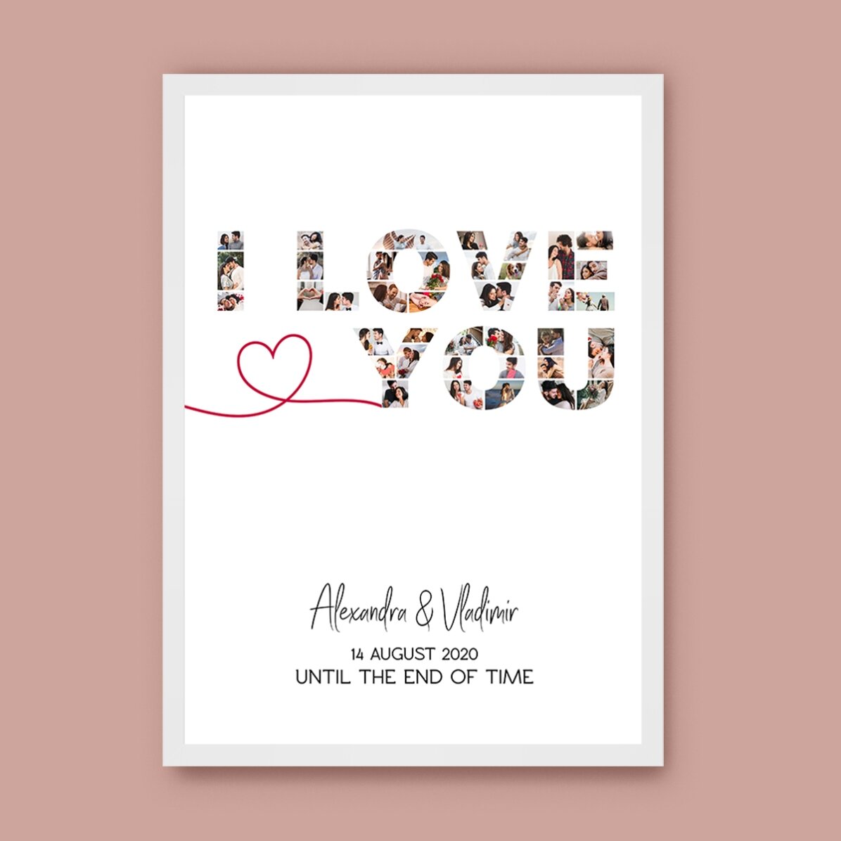 Tablou personalizat cu 39 de fotografii și text - I love you