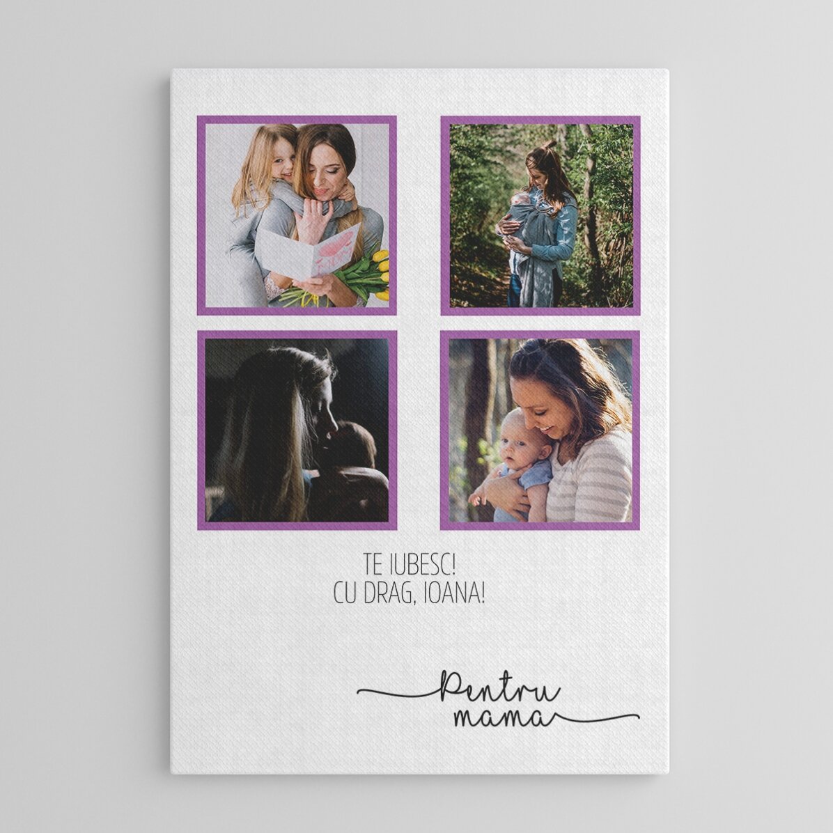 Tablou personalizat cu 4 poze și mesaj - Pentru mama