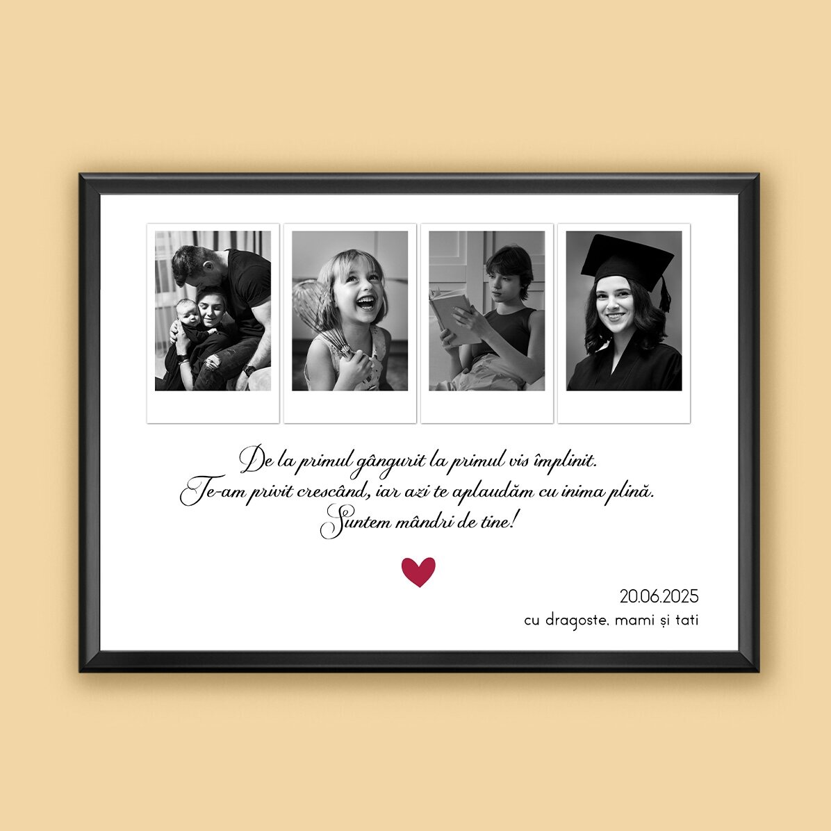 Tablou personalizat cu 4 poze și text  - Amintiri dragi