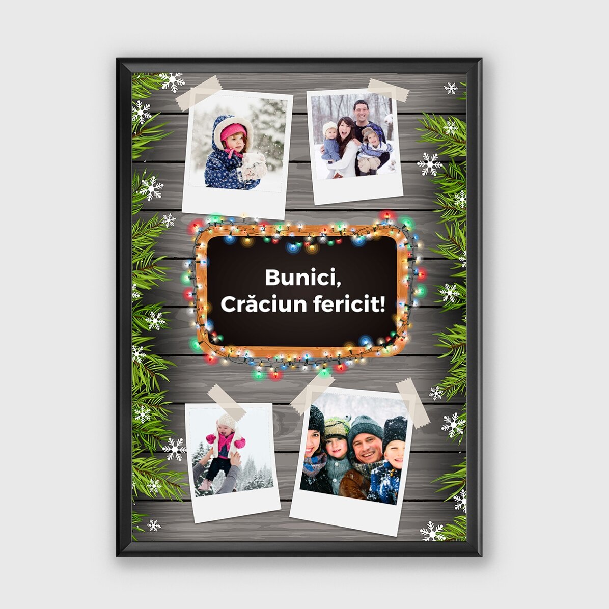 Tablou personalizat cu 4 poze și text - model de Crăciun