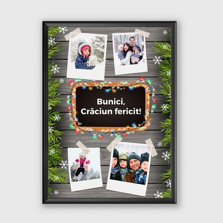 Tablou personalizat cu 4 poze și text - model de Crăciun