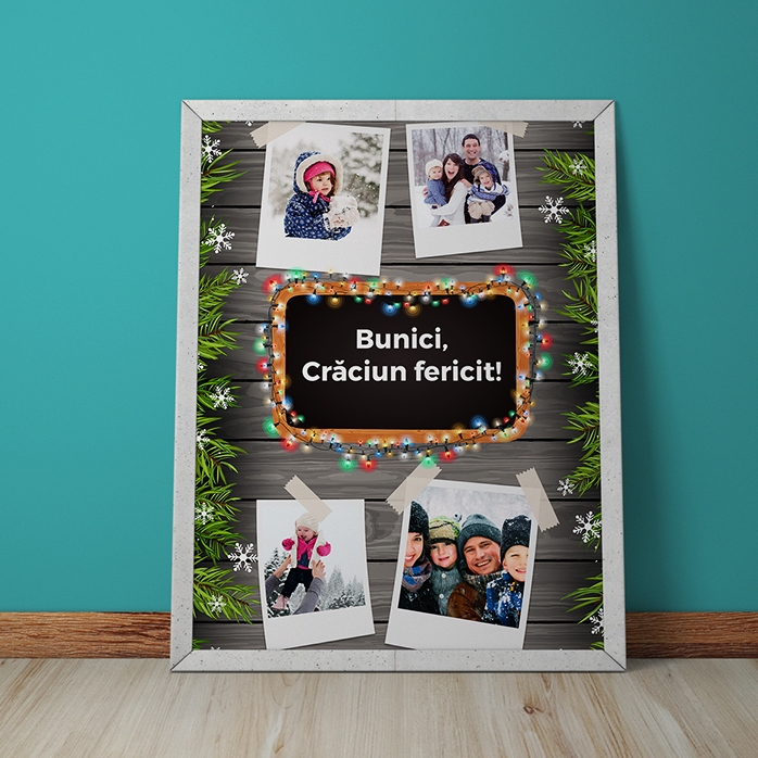 Tablou personalizat cu 4 poze și text - model de Crăciun