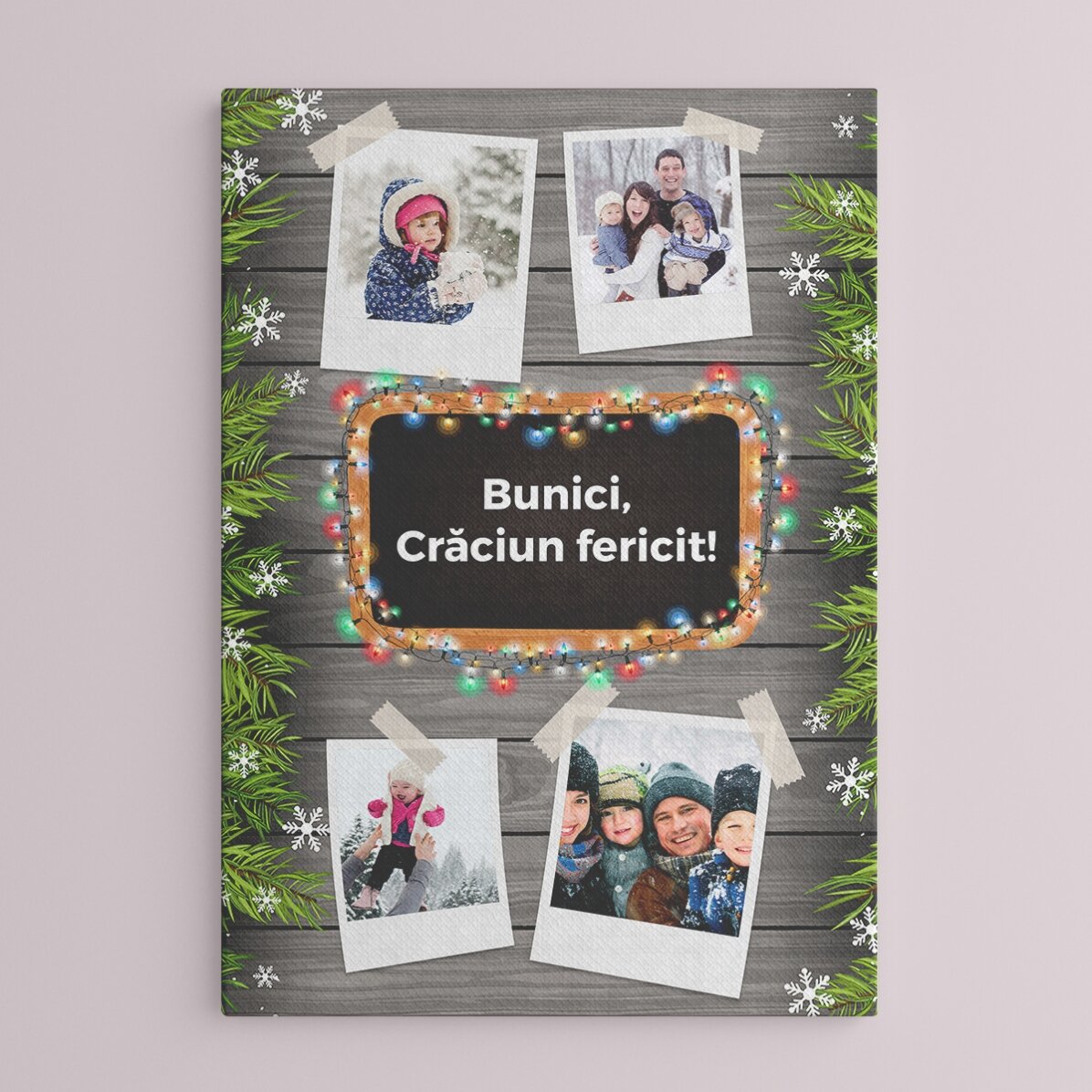 Tablou personalizat cu 4 poze și text - model de Crăciun
