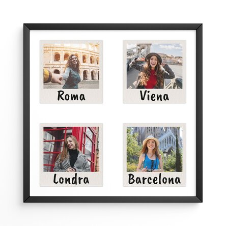 Tablou personalizat cu 4 poze și text - Polaroid
