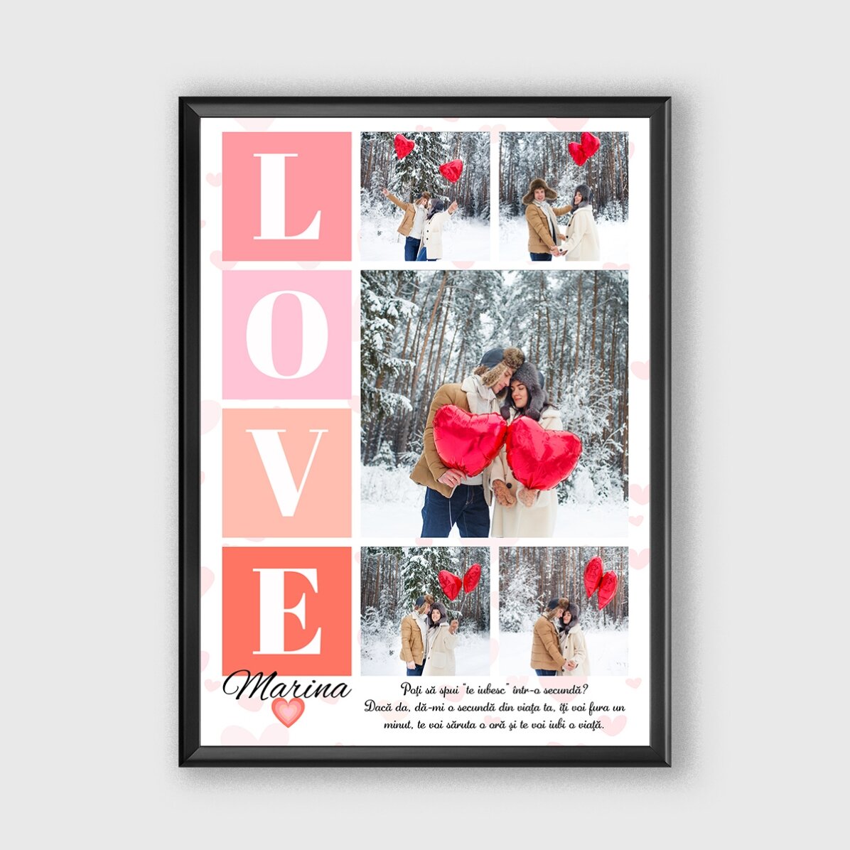 Tablou personalizat cu 5 poze și mesaj pentru îndrăgostiți