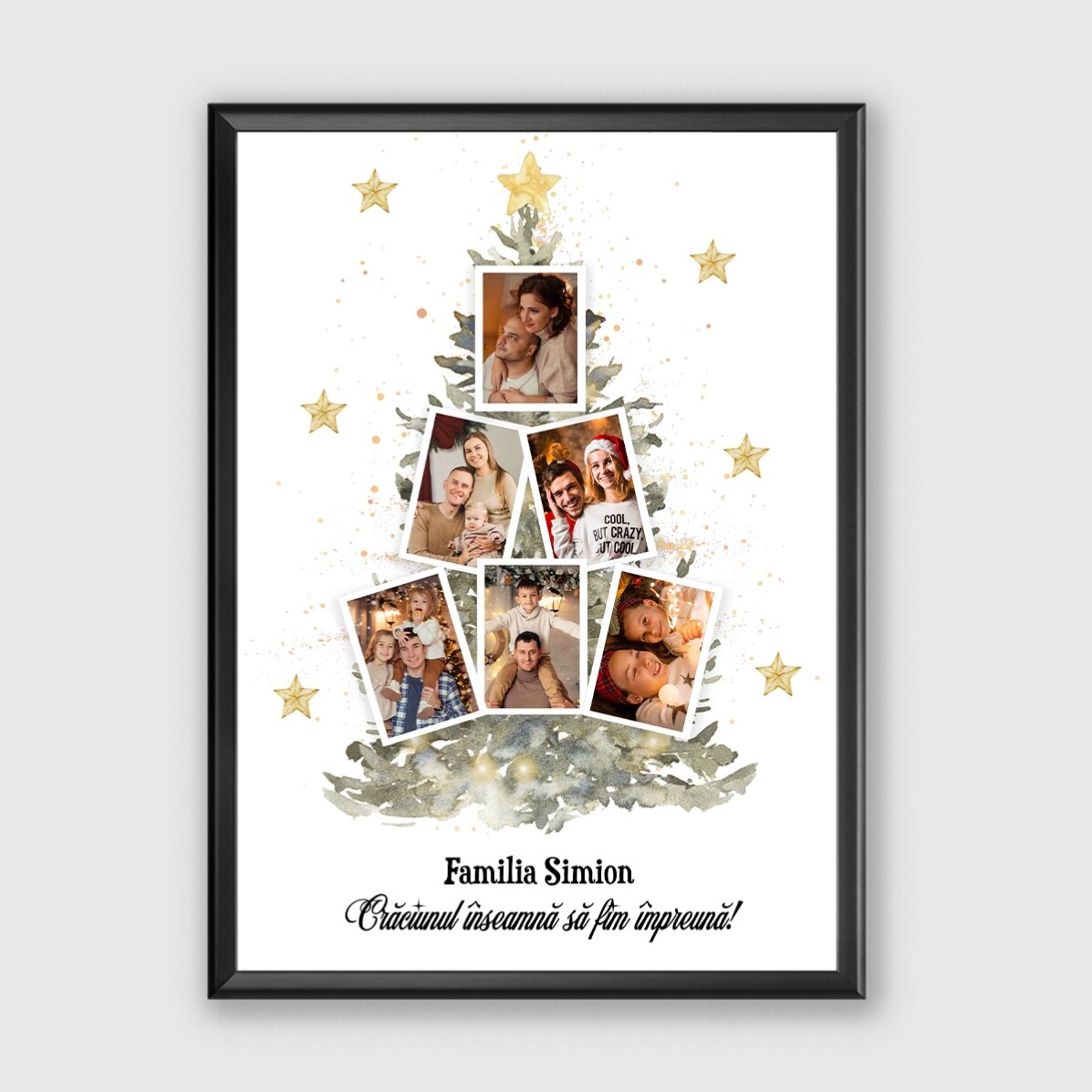 Tablou personalizat cu 6 poze și text - Brad de Crăciun