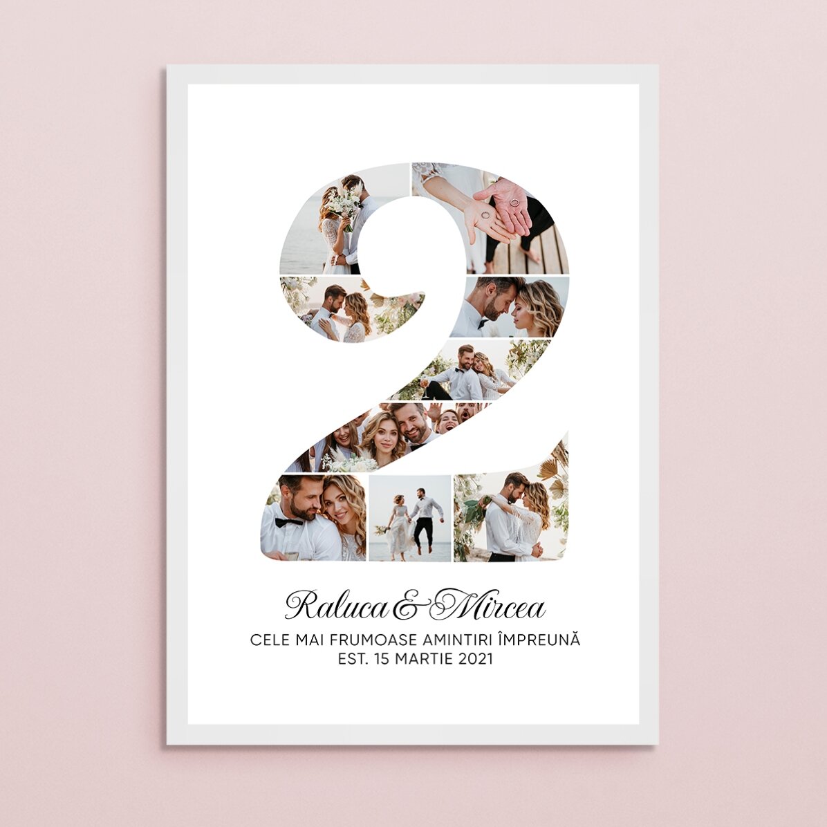 Tablou personalizat cu cifra 2, fotografii și mesaj - Aniversare relație