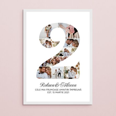 Tablou personalizat cu cifra 2, fotografii și mesaj - Aniversare relație
