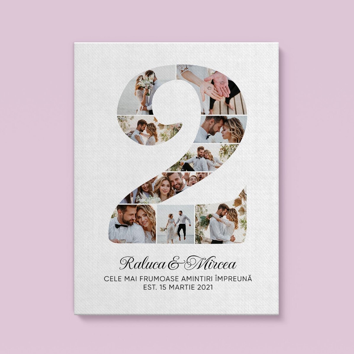 Tablou personalizat cu cifra 2, fotografii și mesaj - Aniversare relație