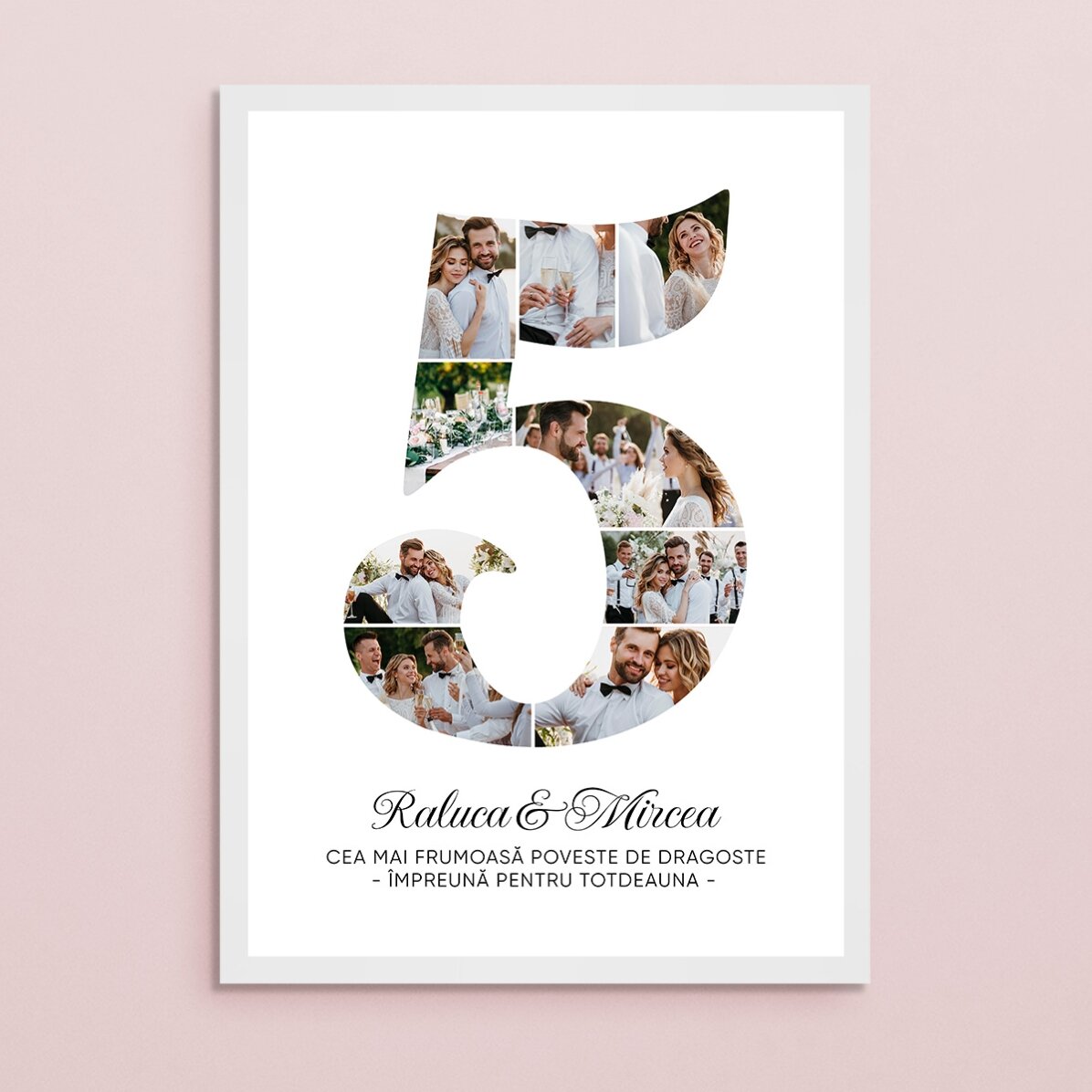 Tablou personalizat cu cifra 5, fotografii și mesaj - Aniversare relație