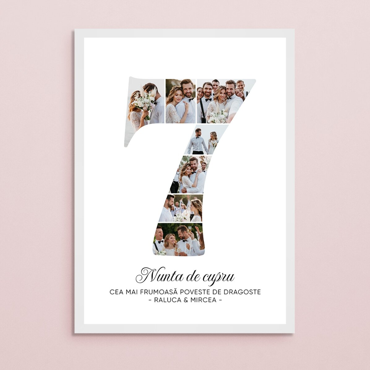 Tablou personalizat cu cifra 7, fotografii și mesaj - Aniversare relație