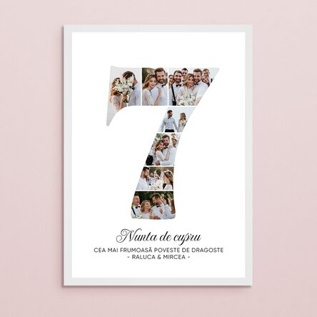 Tablou personalizat cu cifra 7, fotografii și mesaj - Aniversare relație