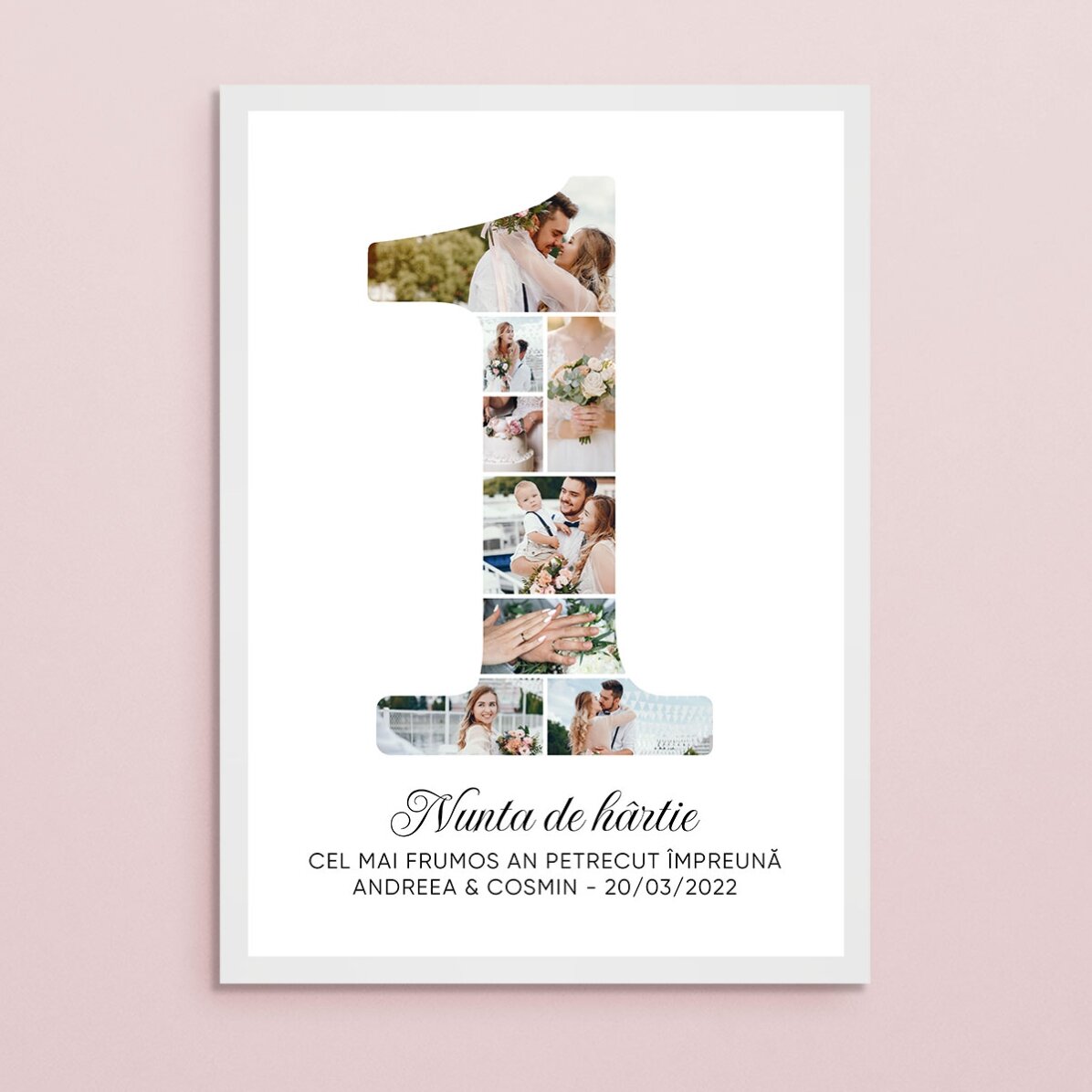 Tablou personalizat cu cifra 1, fotografii și mesaj - Aniversare relație