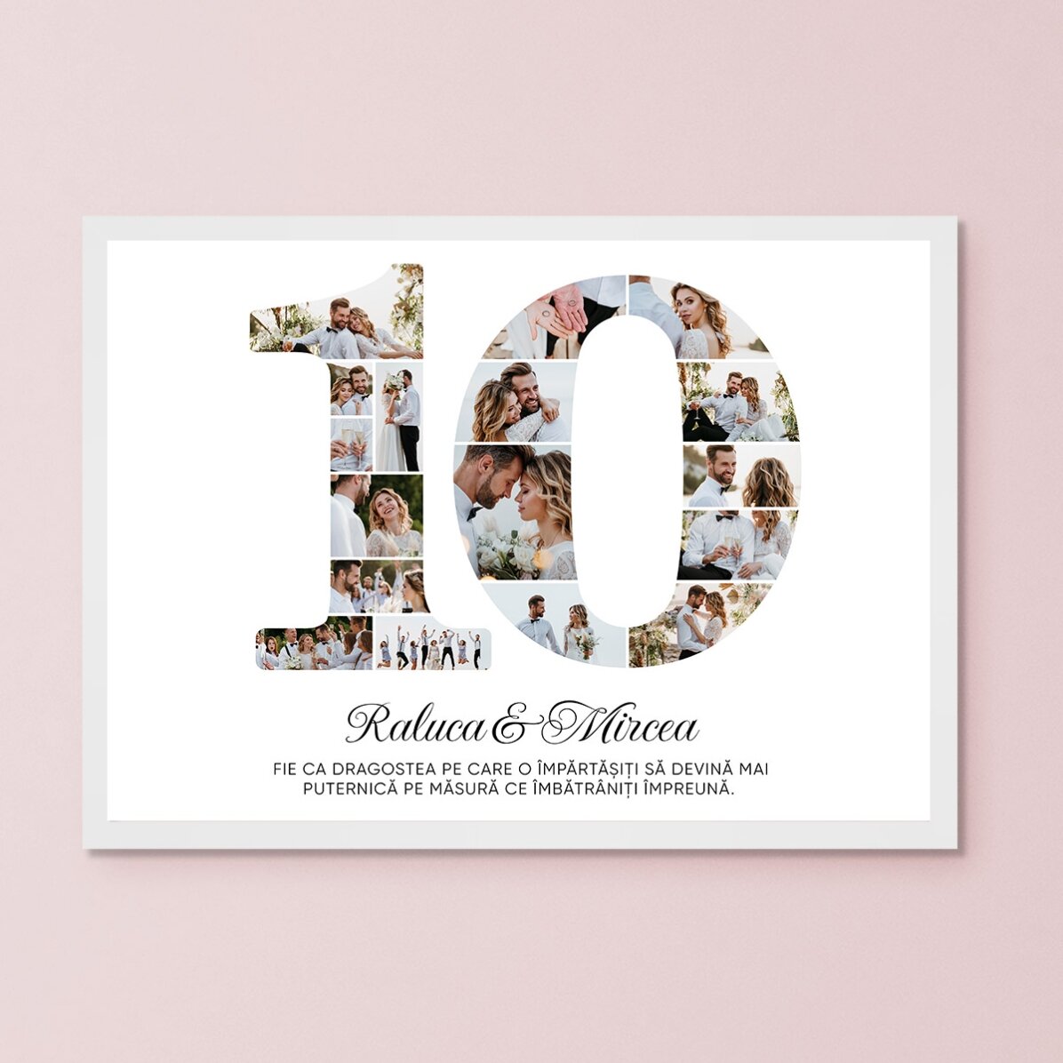 Tablou personalizat cu numărul 10, fotografii și mesaj - Aniversare relație
