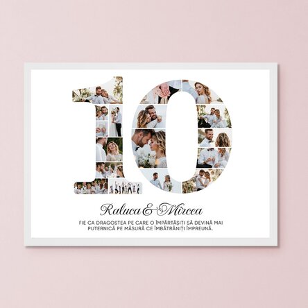 Tablou personalizat cu numărul 10, fotografii și mesaj - Aniversare relație