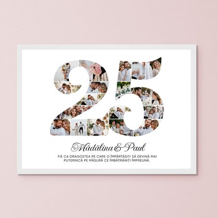 Tablou personalizat cu numărul 25, fotografii și mesaj - Aniversare relație