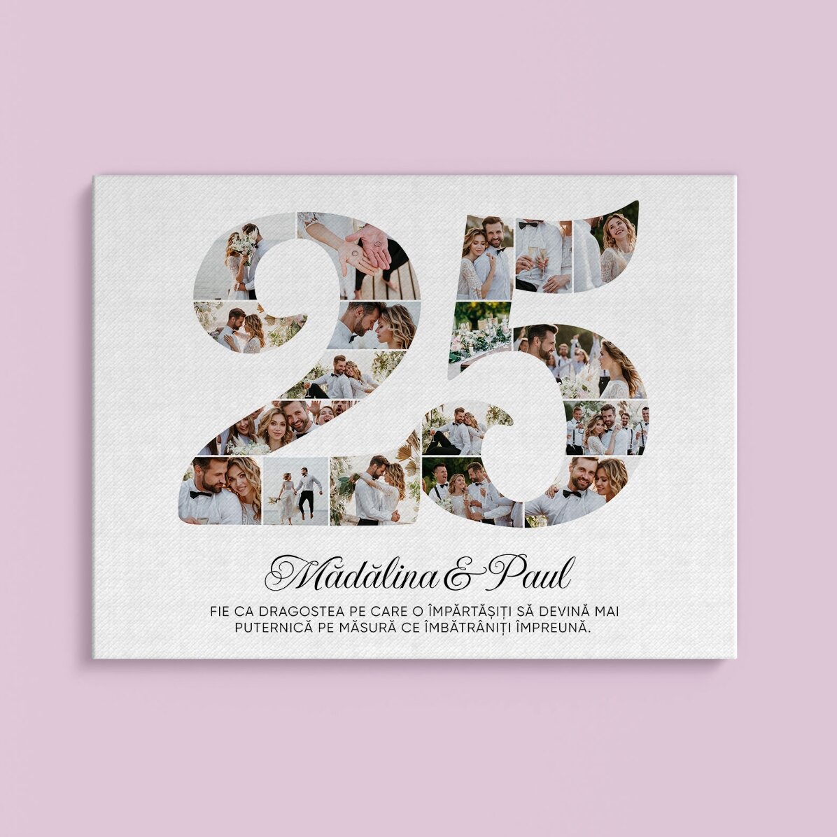 Tablou personalizat cu numărul 25, fotografii și mesaj - Aniversare relație