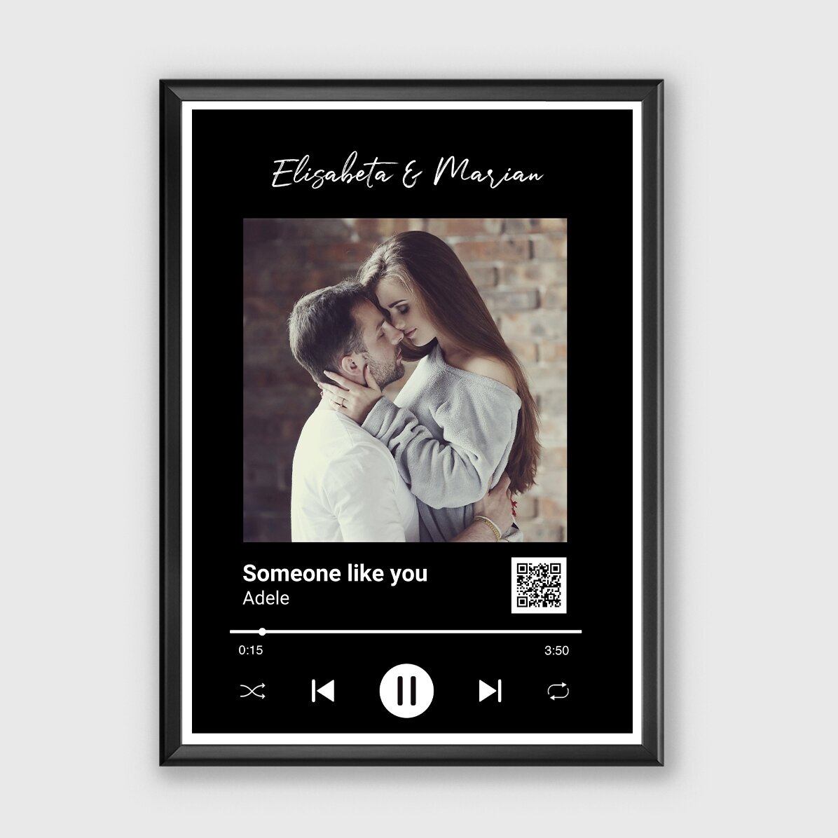 Tablou personalizat cu o poză, text și cod QR - Melodia noastră