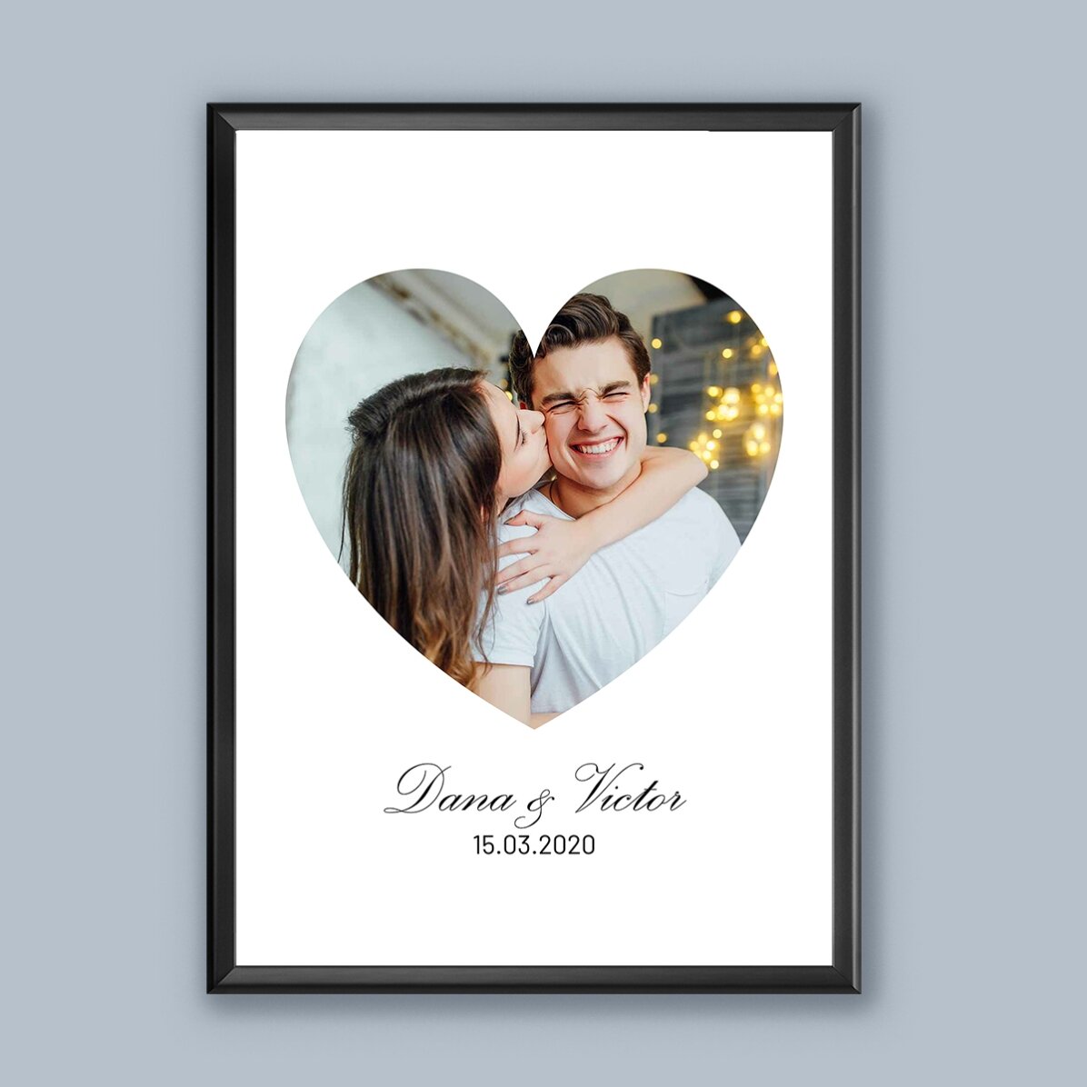 Tablou personalizat cu poză în formă de inimă și text - Te iubesc! 