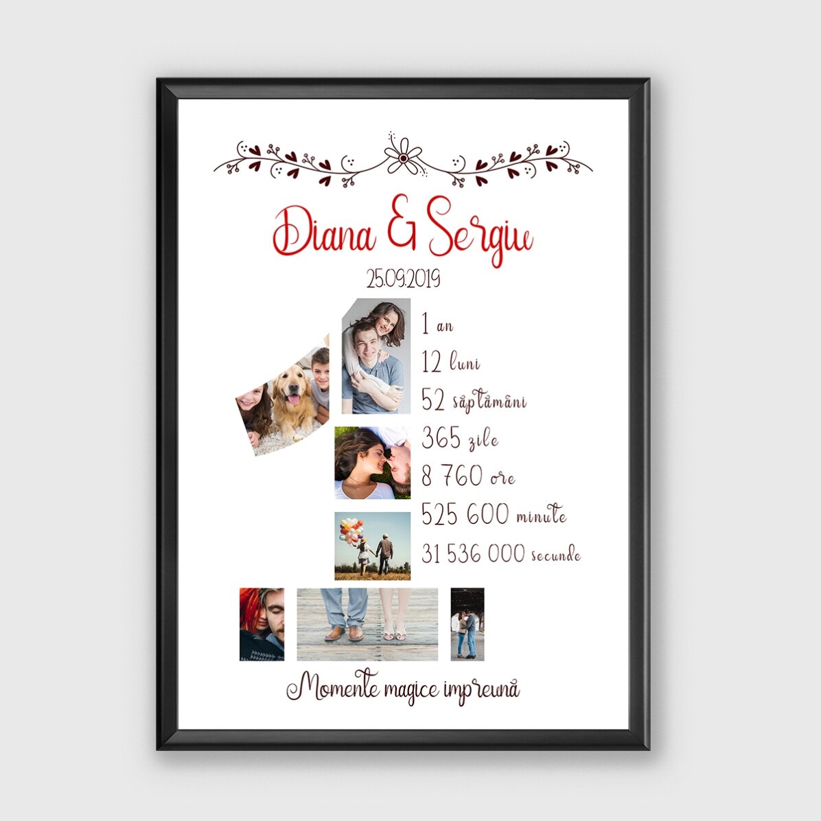 Tablou personalizat cu poze și text - Un an