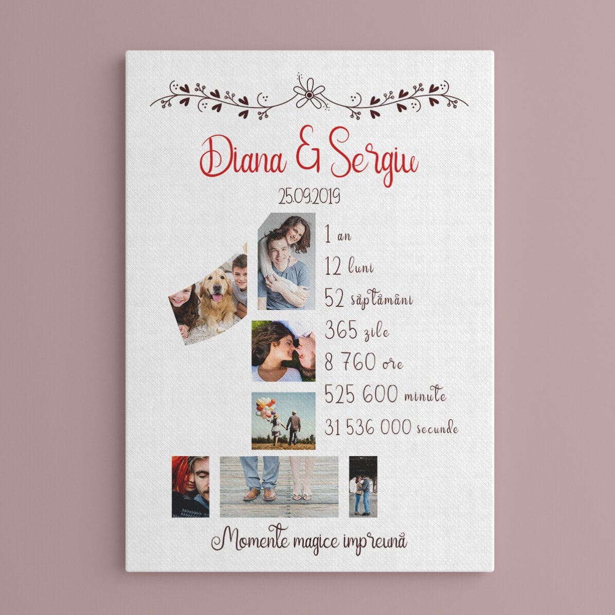 Tablou personalizat cu poze și text - Un an