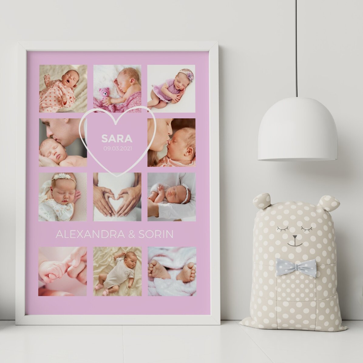 Tablou personalizat cu text și 11 poze - Baby girl