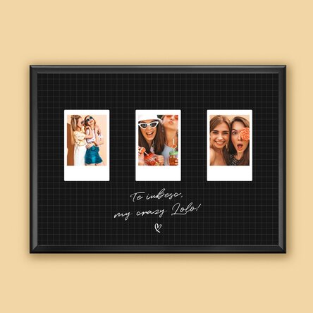 Tablou personalizat cu text și 3 poze format Polaroid - Best friends