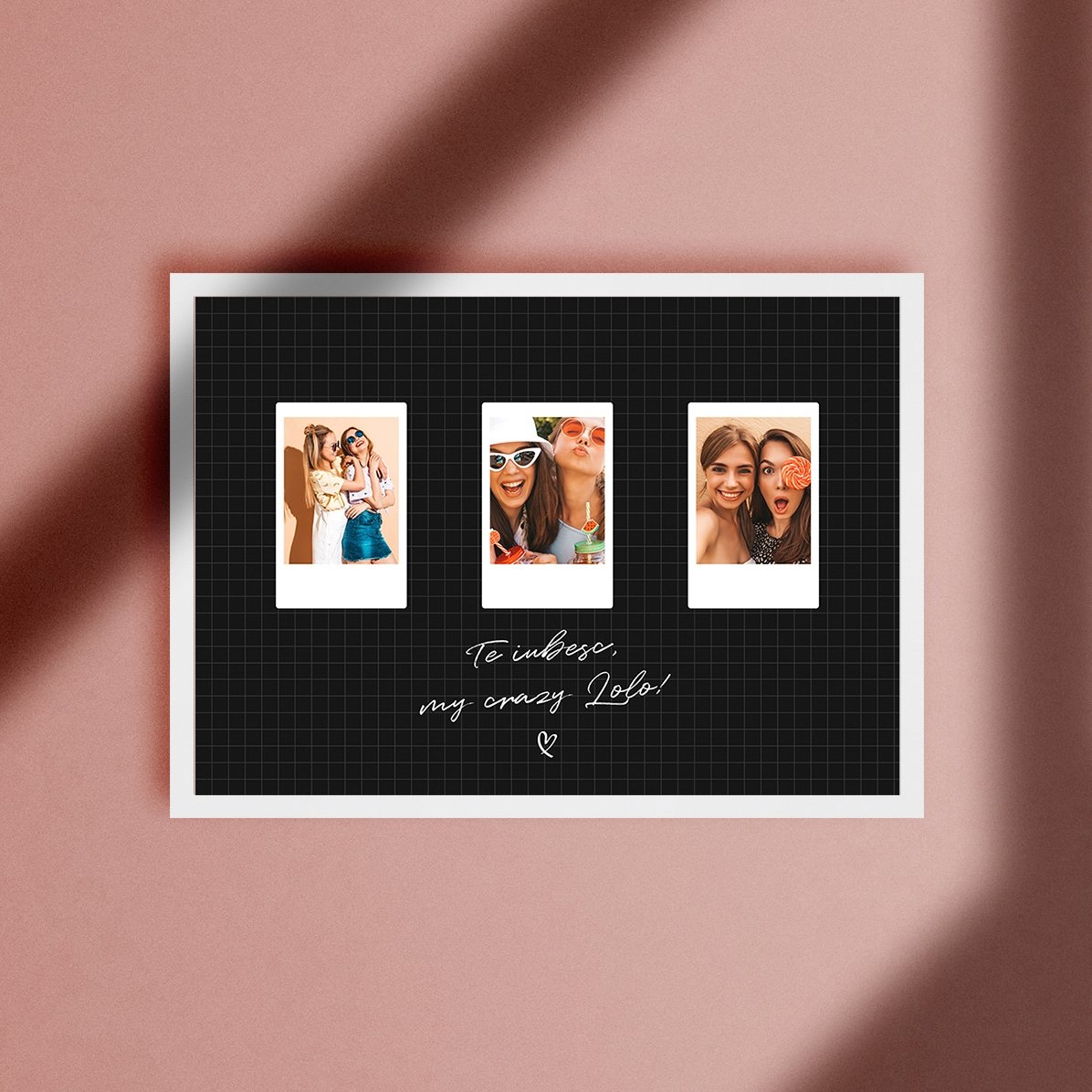 Tablou personalizat cu text și 3 poze format Polaroid - Best friends
