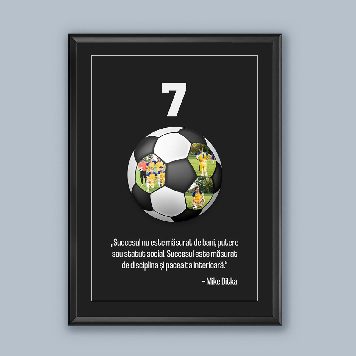 Tablou personalizat cu text și 3 poze - Minge de fotbal