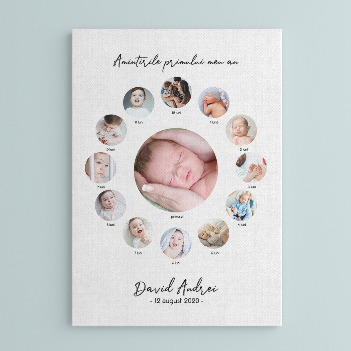 Tablou personalizat cu text și 13 fotografii - Un an de fericire
