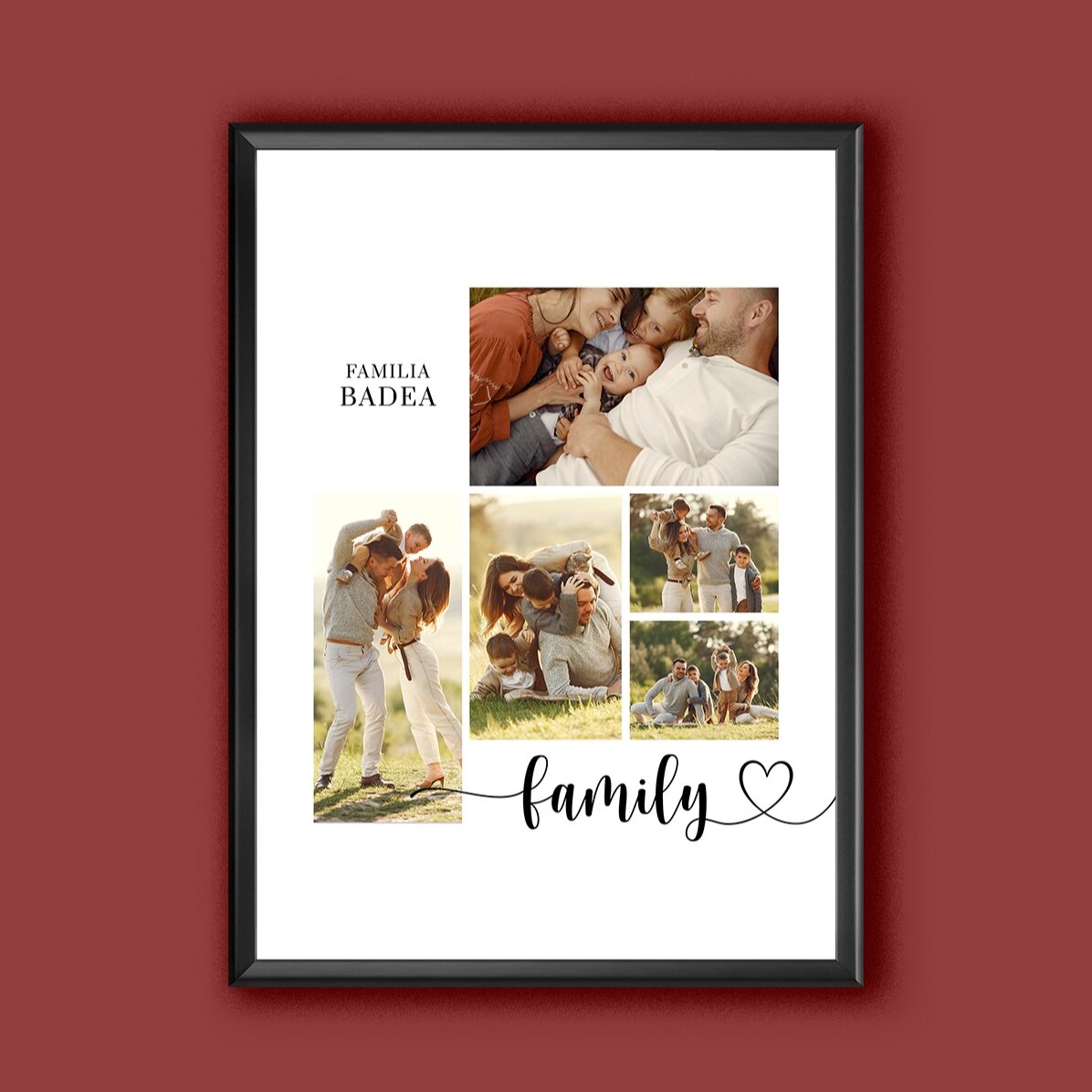 Tablou personalizat cu text și 5 poze - Our family 