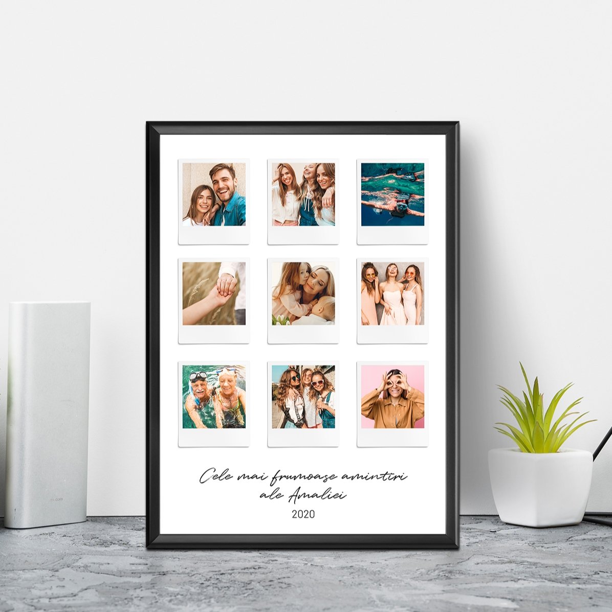 Tablou personalizat cu text și 9 poze stil Polaroid - Cele mai frumoase momente
