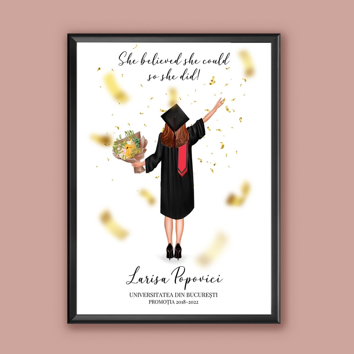 Tablou personalizat cu text și schimbarea culorii părului pentru absolvire