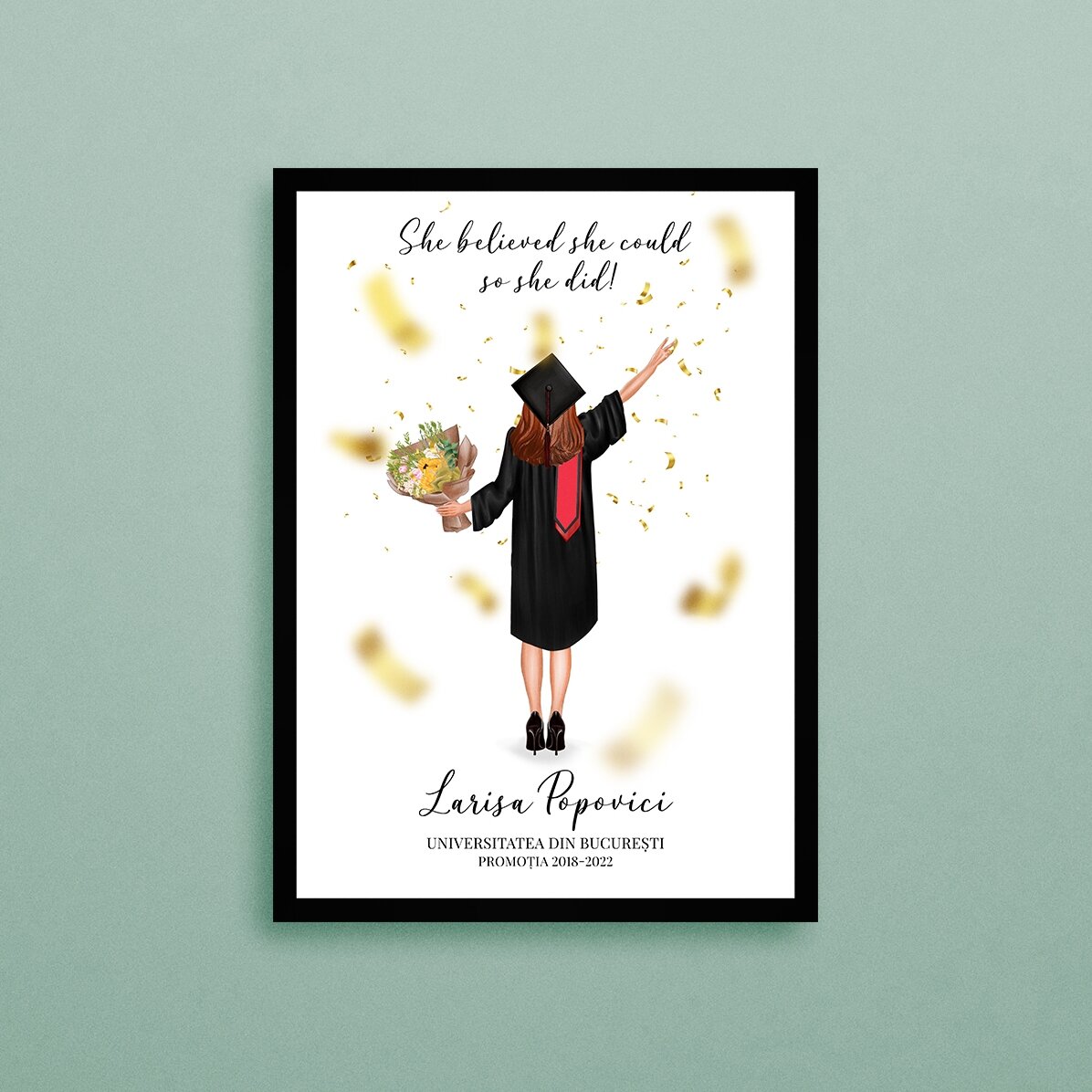 Tablou personalizat cu text și schimbarea culorii părului pentru absolvire