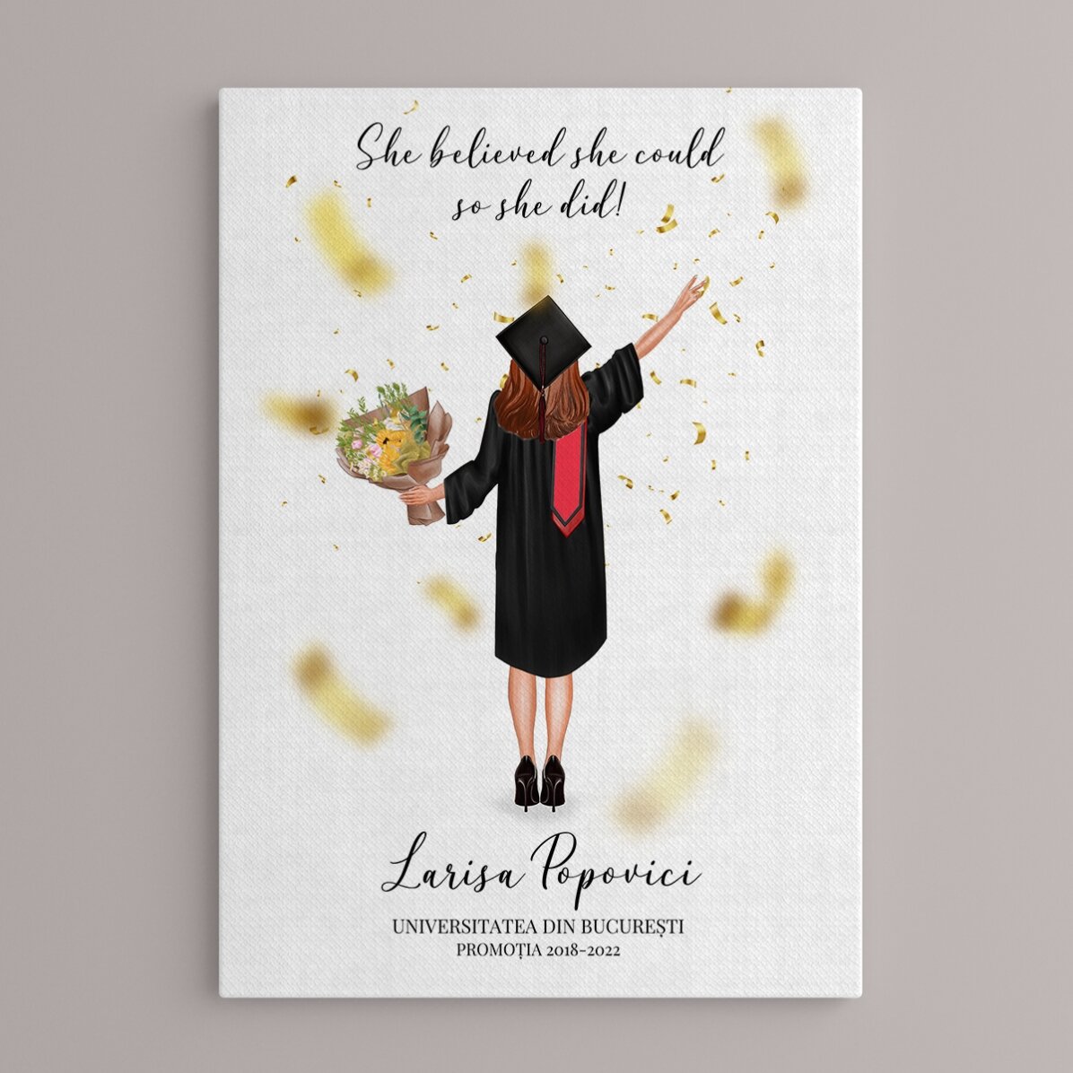 Tablou personalizat cu text și schimbarea culorii părului pentru absolvire