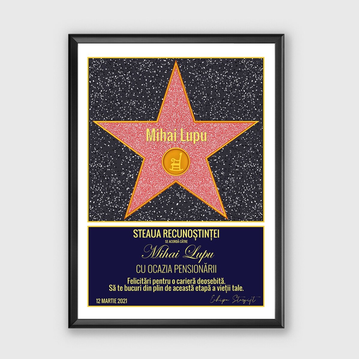 Tablou personalizat cu text - Steaua recunoștinței pentru pensionare
