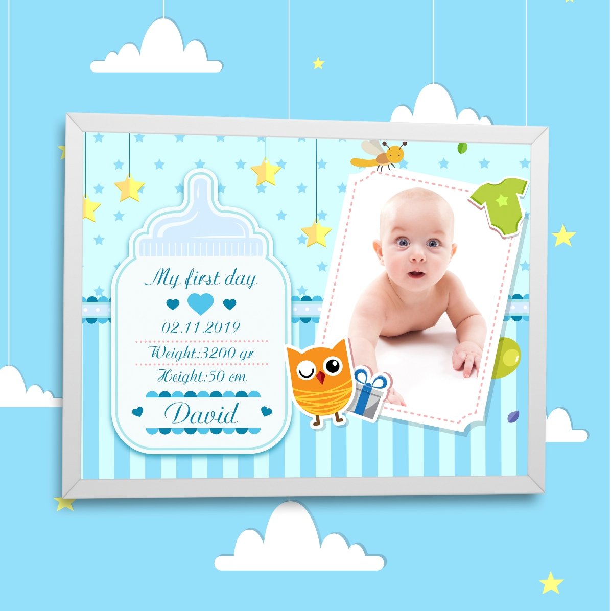 Tablou personalizat pentru nou născuți - Băieței