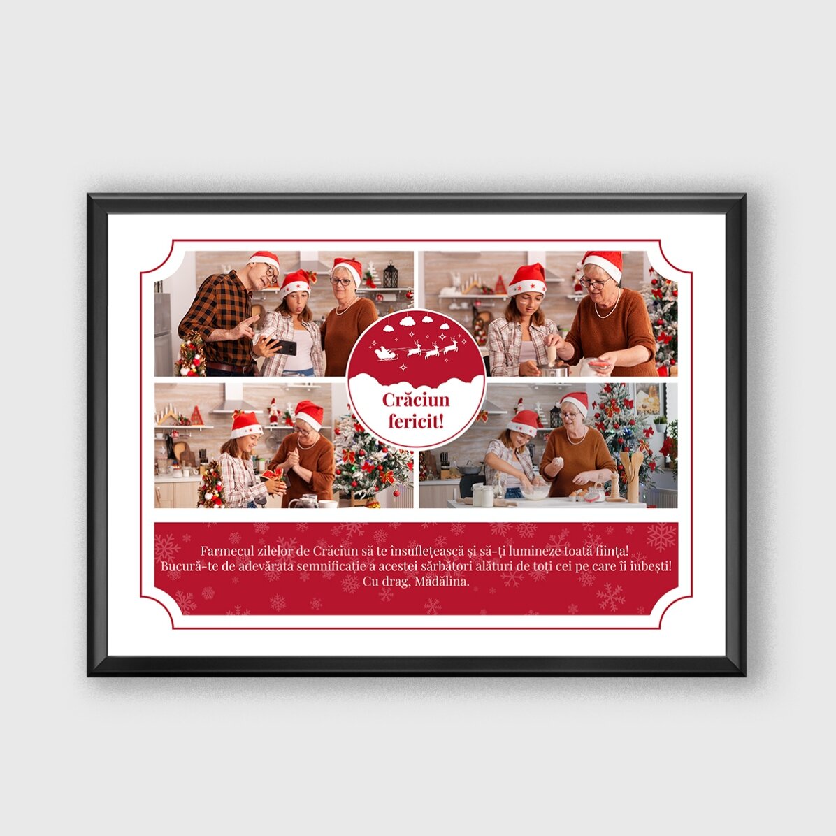 Tablou personalizat cu 4 poze si text - Model de Crăciun