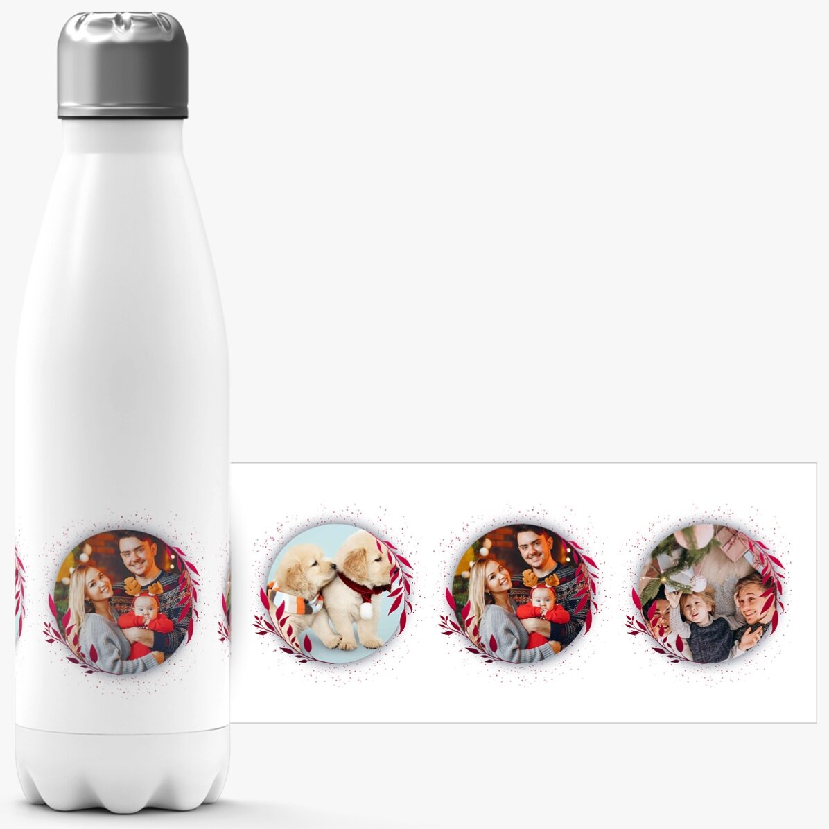 Termos cu bază albă personalizat cu 3 poze - White Christmas