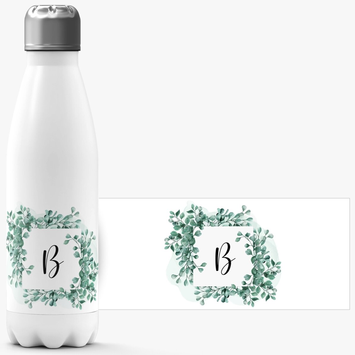 Termos cu bază albă personalizat cu inițială