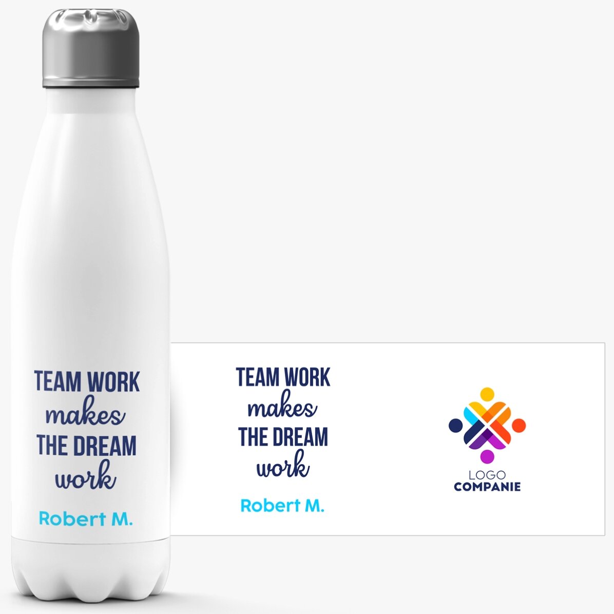 Termos cu bază albă personalizat cu logo și mesaj - Team work