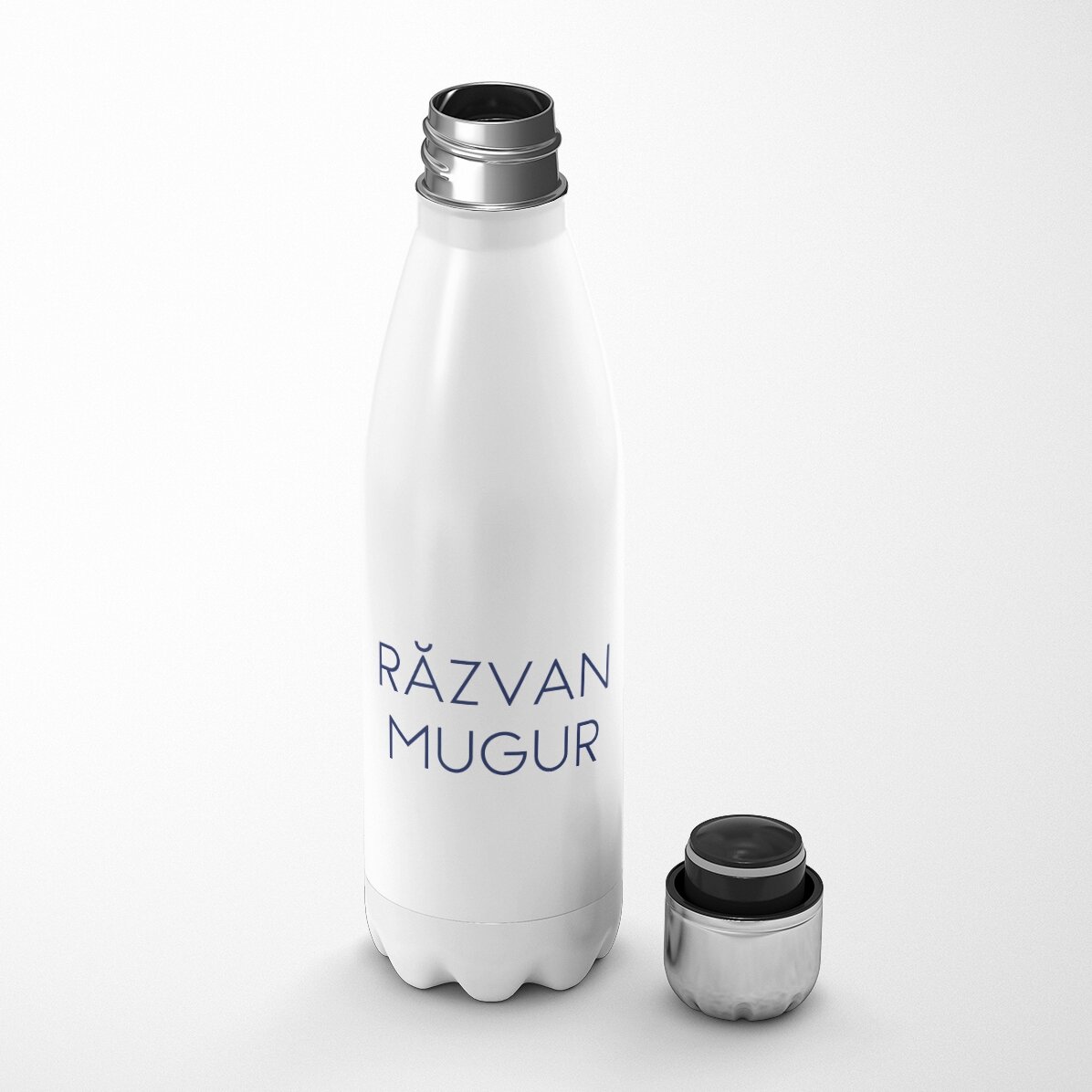 Termos cu bază albă personalizat cu logo și nume