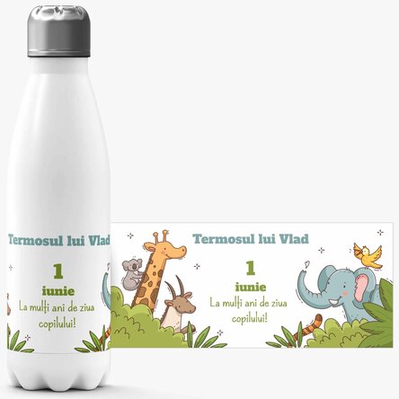 Termos cu bază albă personalizat cu mesaj - Animale