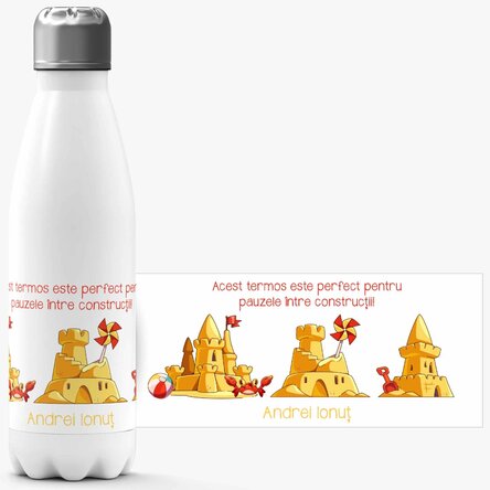 Termos cu bază albă personalizat cu mesaj - Vacanța la Mare