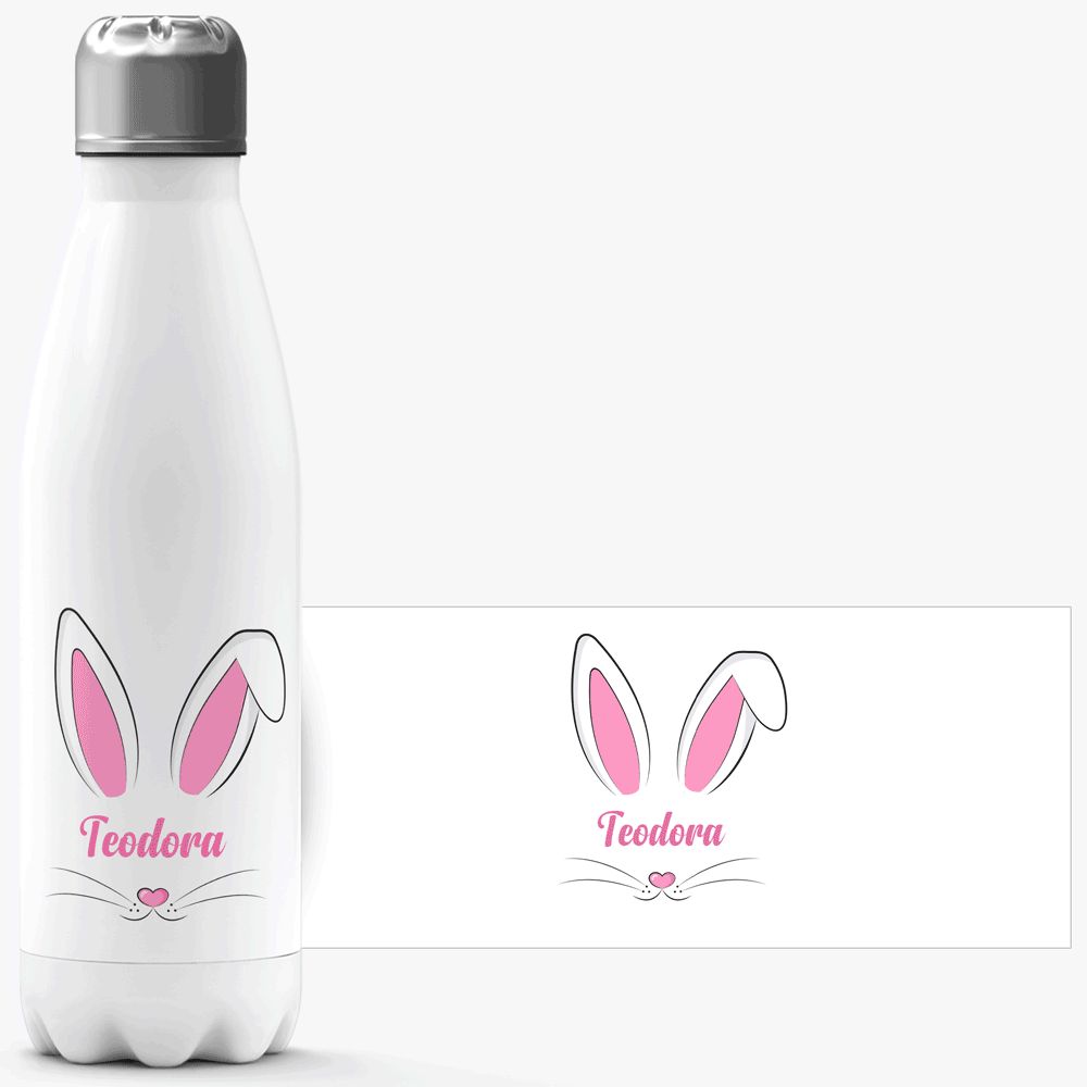 Termos cu bază albă personalizat cu nume - Bunny