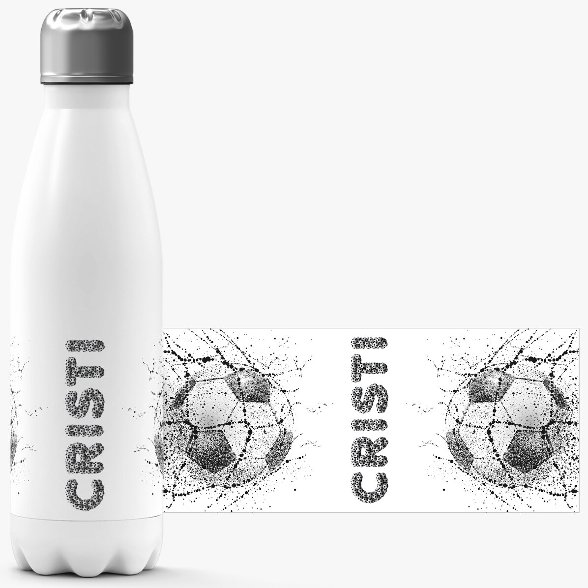 Termos cu bază albă personalizat cu nume - Fotbal