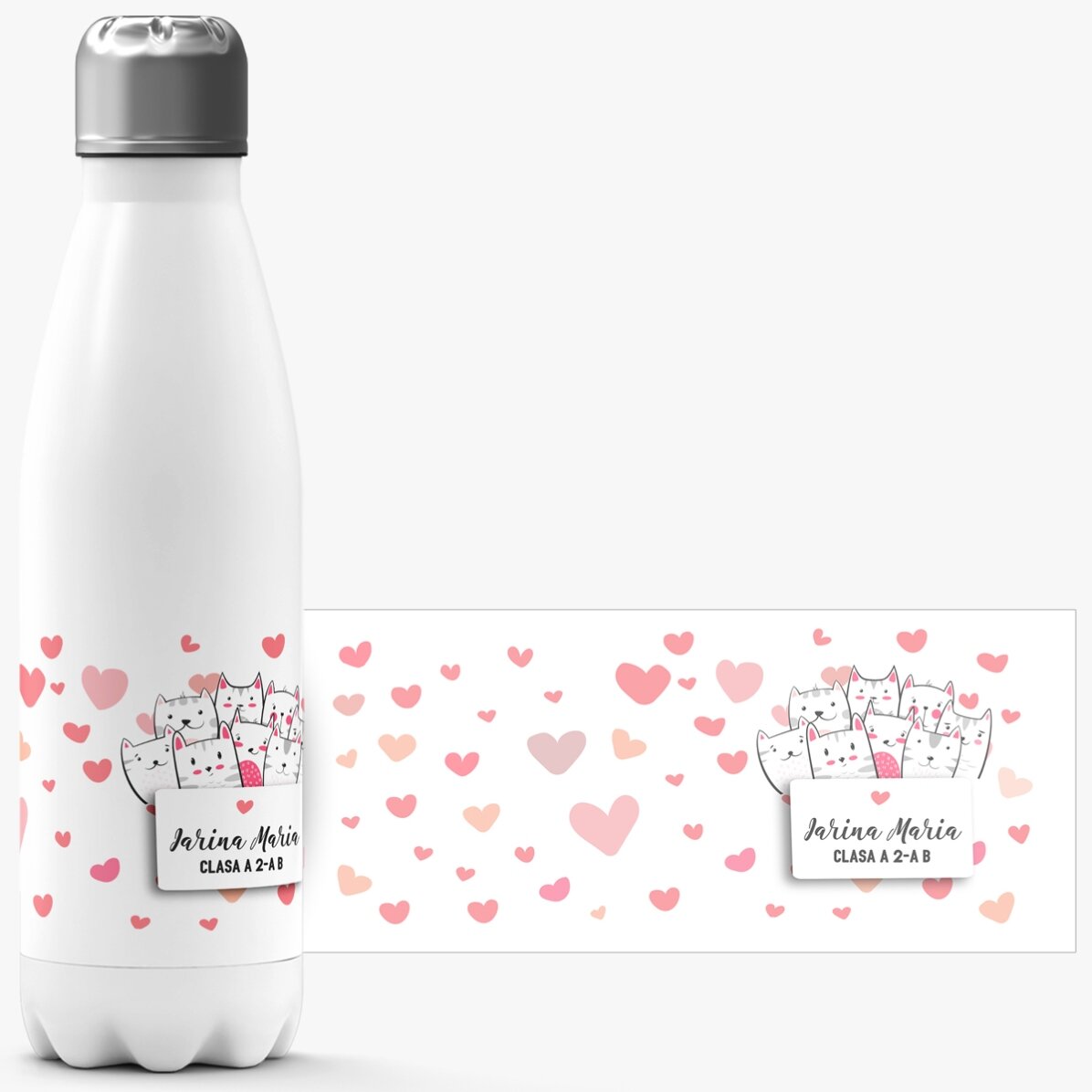 Termos cu bază albă personalizat cu nume - Kitty