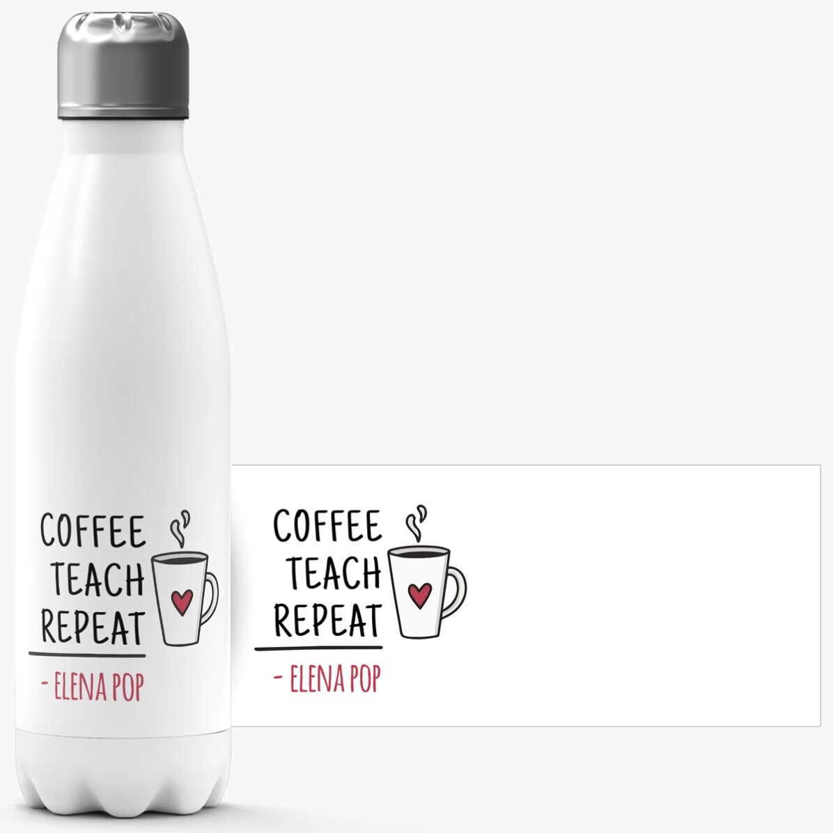 Termos cu bază albă personalizat cu nume pentru profesori